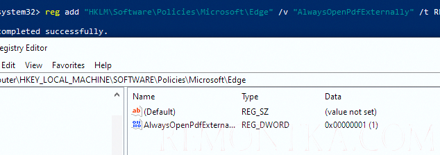 параметр реестра AlwaysOpenPdfExternally для MS Edge