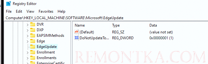 DoNotUpdateToEdgeWithChromium - запертить установку Edge
