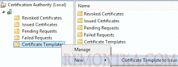 опубликовать шаблон центра сертификации в windows ca