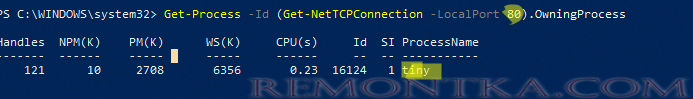 powershell найти процесс, который слушает TCP порт