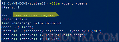 w32tm /query /peers вывести источник времени
