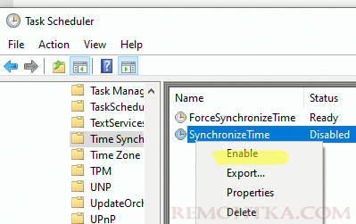 задание планировщика SynchronizeTime 