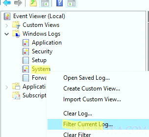 Фильтр журнала событий Event Viewer