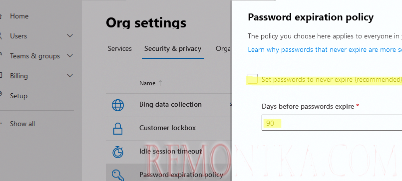 политика срока действия пароля в azure ad