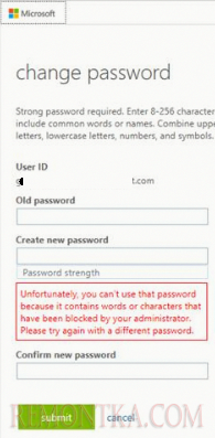 Смена пароля в Azure - пароль заблокирован администратором