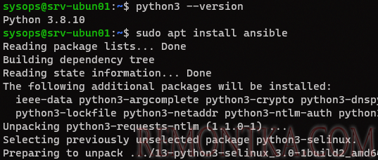 sudo apt install ansible в Linux Ubuntu