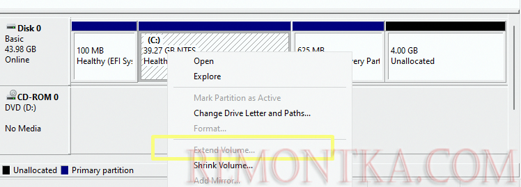 не могу расширить диск в Windows - конпка неактивна