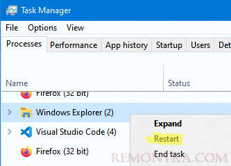 перезапустить file explorer