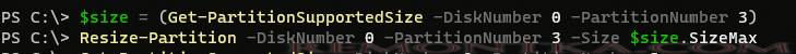 Resize-Partition увеличить раздел с помощью PowerShell