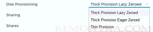 disk provisioning выбрать thick или thin