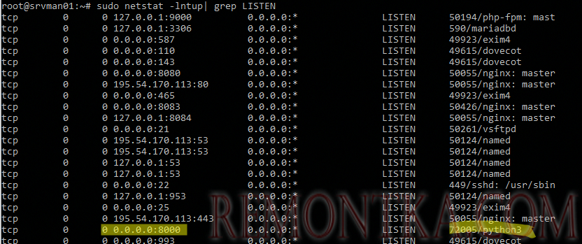 netstat -lntup- список открытых сокетов в linux