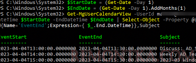 powershell - вывести список событий в календаре exchange
