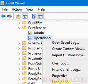 Включить журнал событий печати в Windows