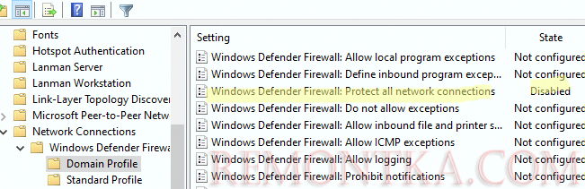 Групповая политика для отключения защиты Windows Firewall