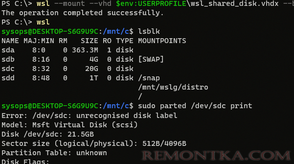 смонтировать виртуальный vhdx диск в WSL
