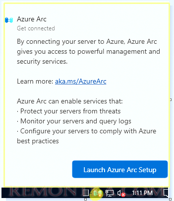 Azure Arc setup в трее Windows Server 2022