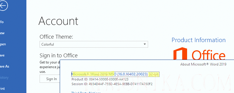 Узнать версию Office 