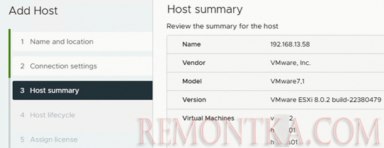 ESXi host summary