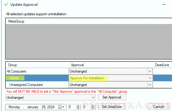 Одобрить программу для установки на клиентах WSUS