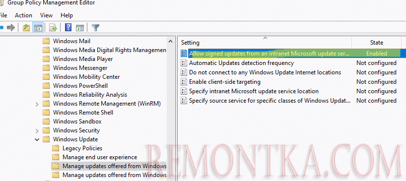 Параметр GPO: Allow signed content from intranet Microsoft update service location