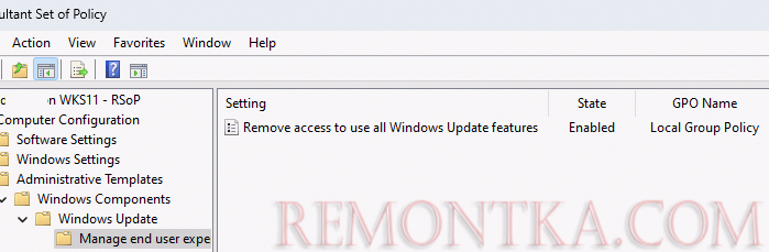 Параметр GPO: Remove access to use all Windows Update features 