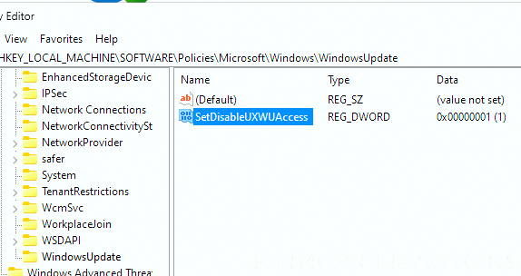 SetDisableUXWUAccess - запретить пользователю доступ к Windows Update