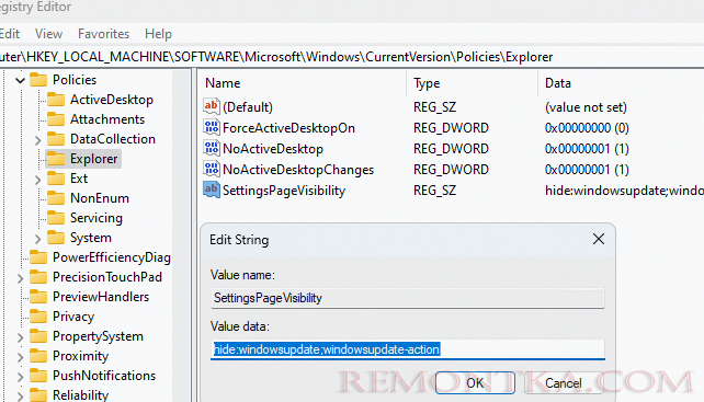 SettingsPageVisibility - параметр реестра для скрытия пунктов меню Settings