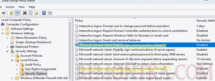 Групповые политики: включить/отключить использование цифровой подписи сетевым клиентом Microsoft