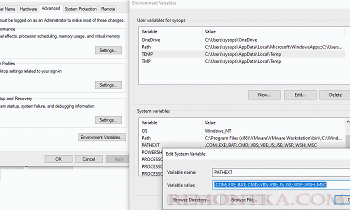 Настройка переменных окружения в окне свойств системы