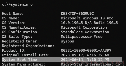 Получить System Boot Time из systeminfo