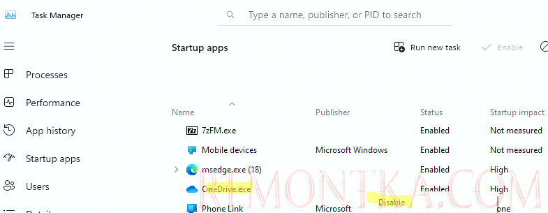 Отключить автозапуск OneDrive