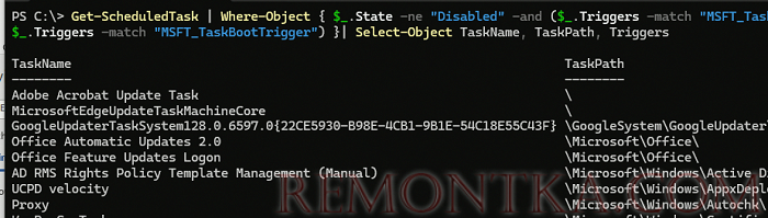 PowerShell - вывести все задания, которые выполняются при загрузке