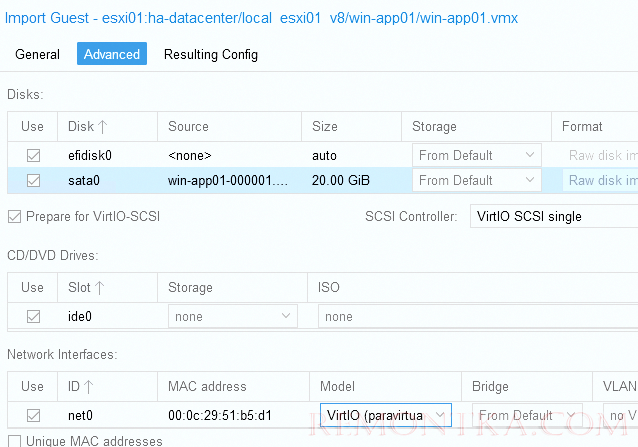 Proxmox: изменить тип контроллера на SCSI и сетевой адаптер на VirtIO