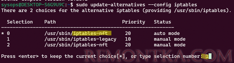 update-alternatives --config iptables