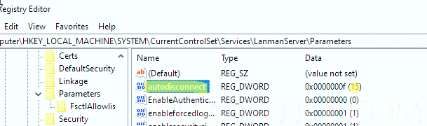 autodisconnect параметр реестра автоотключения сетевой папки (диска)