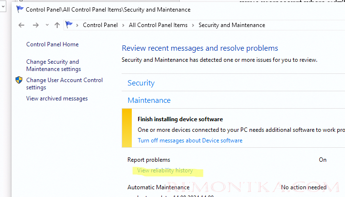 Открыть мониторе стабильности системы (Reliability Monitor) в Windows