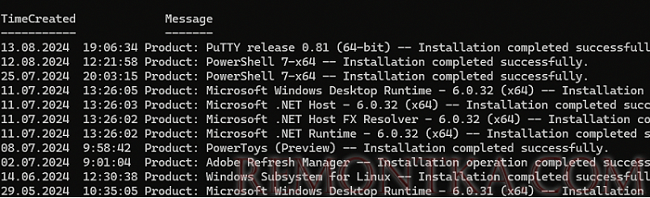 PowerShell: вывести события установки программ в Windows