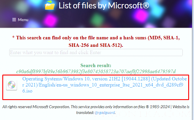 база данных ISO образов microsoft и их хэшей