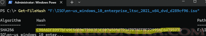 Get-FileHash проверка хэш суммы ISO файла 