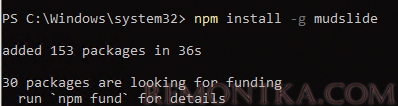 установка пакета Mudslide в Windows через NPM