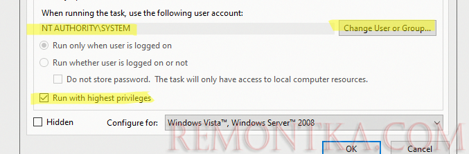 Запуск задания от имени компьютера (SYSTEM)