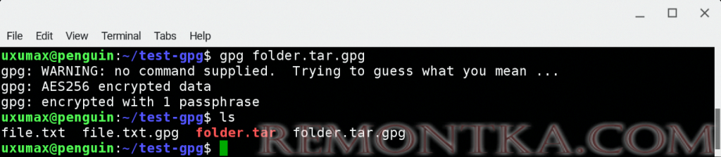 GnuPG: расшифрование архивированной папки