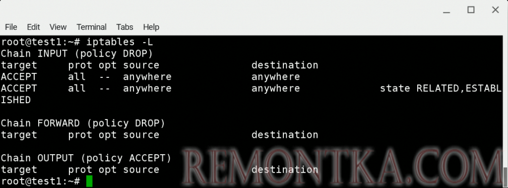 Debian 9: просмотр списка правил iptables