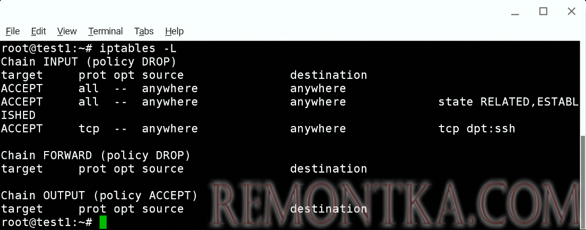 Debian 9: просмотр списка правил iptables