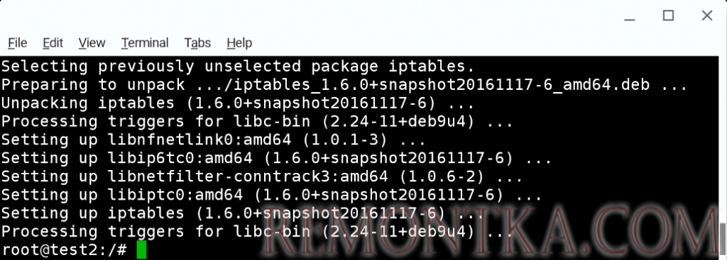 Debian 9: установка iptables завершена