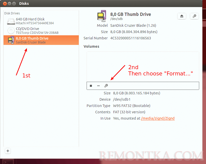 Форматирование Флешки в LINUX