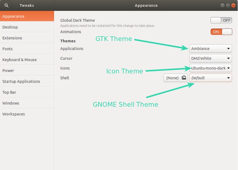 Как установить тему в Ubuntu 17.10