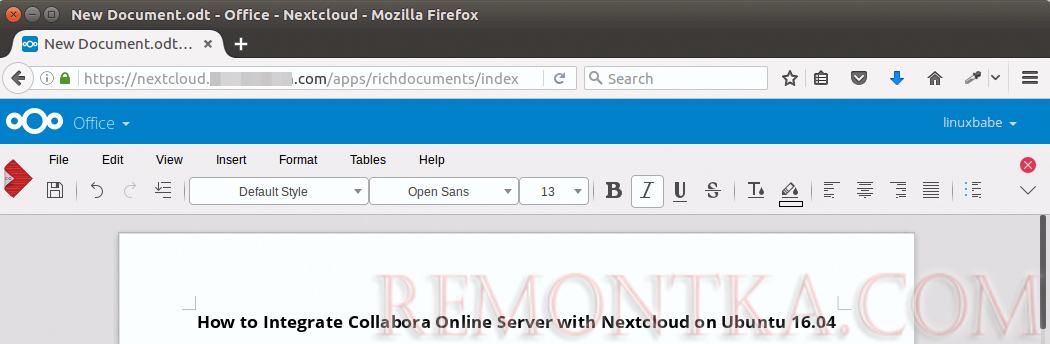 Как интегрировать сервер Collabora Online с Nextcloud на Ubuntu 16.04