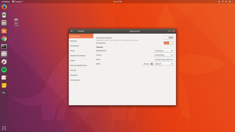 Как установить тему в Ubuntu 17.10