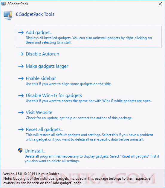 Настройки 8gadgetpack
